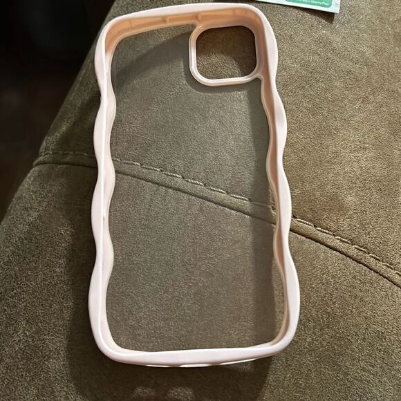 iPhone 14 Plus Case‎ Clear Curly Wave Frame  Shockproof Protective Cover Pink - Picture 3 of 10